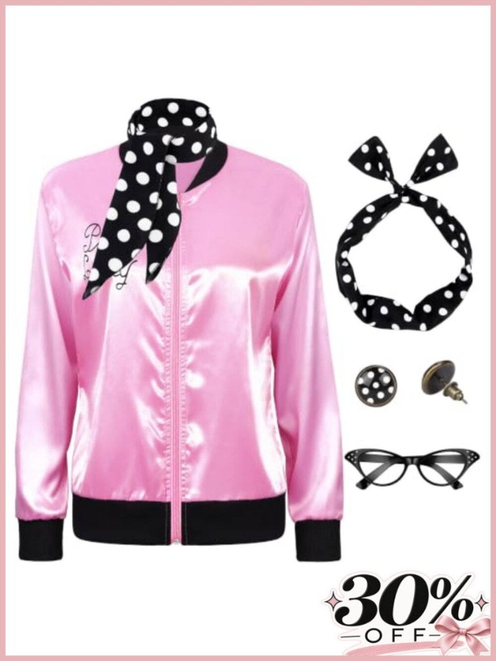Satin Jacket 50s Costume Accessory Set for Women Halloween Party